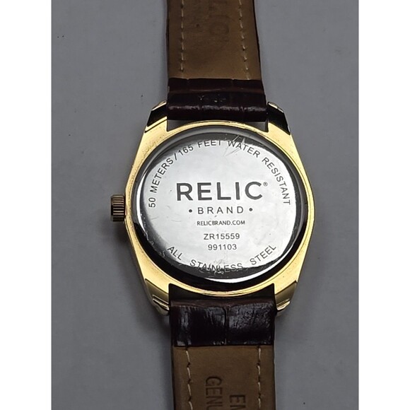 Relic ZR15559 Gold Tone Multifunction Moonphase Quartz Leather Watch New Battery - Picture 13 of 13